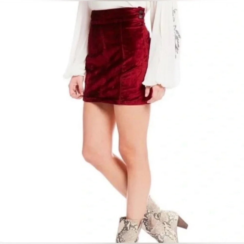 NWT Free People Velvet Retro Mini Skirt with Back Zipper - Picture 2 of 7